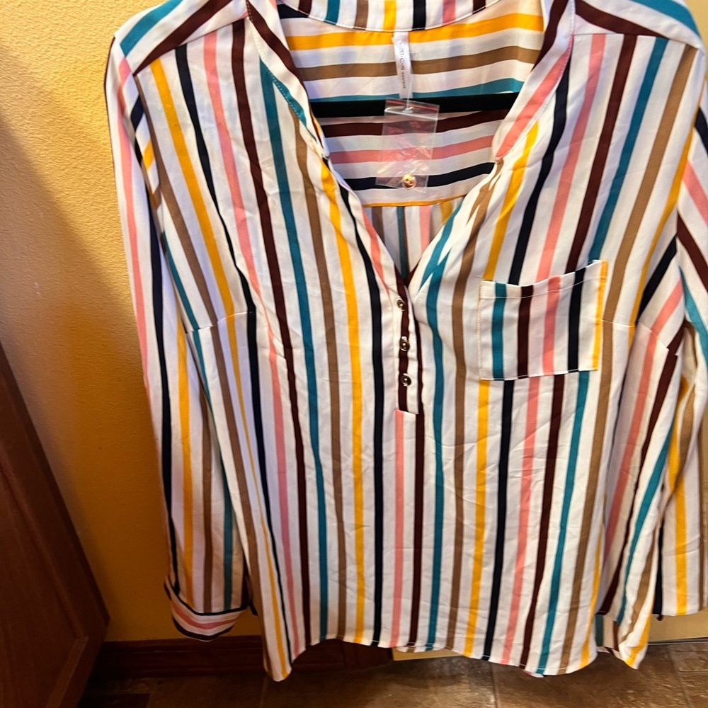 DNA Couture Colorful Striped Blouse. NWT.
